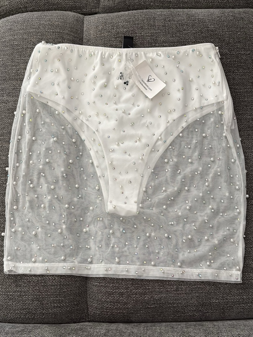 Windsor White Pearl-Studded Pencil Skirt
